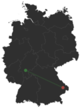 Karte: Frankfurt am Main und Birkenöd auf der Deutschlandkarte