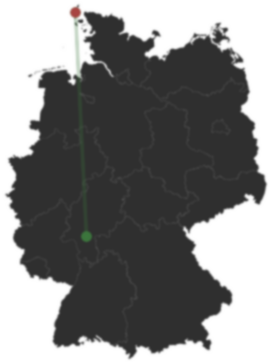 Karte: Frankfurt am Main und Sylt auf der Deutschlandkarte