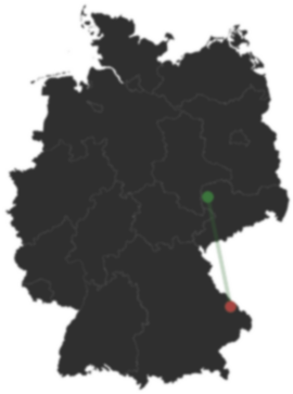 Karte: Leipzig und Bodenmais auf der Deutschlandkarte