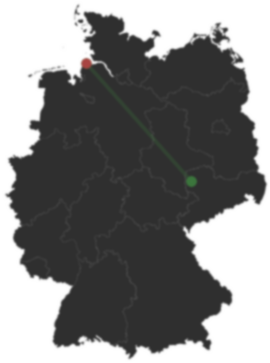 Karte: Leipzig und Cuxhaven auf der Deutschlandkarte