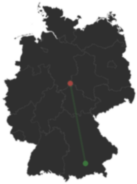Karte: München und Sankt Andreasberg auf der Deutschlandkarte
