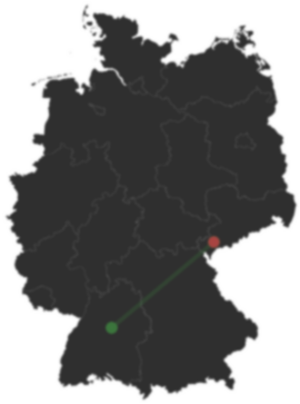 Karte: Stuttgart und Rodewisch auf der Deutschlandkarte