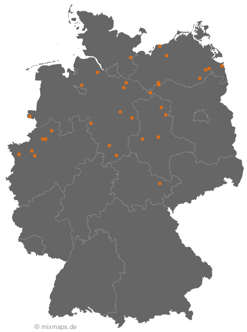 Karte: Ortsnamenverteilung von Städten und Gemeinden, die auf ...beck enden