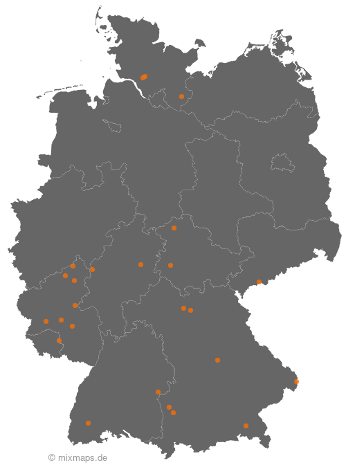 Karte: Ortsnamenverteilung von Städten und Gemeinden, die mit Breit... beginnen