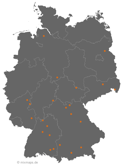 Karte: Ortsnamenverteilung von Städten und Gemeinden, die mit Eber... beginnen