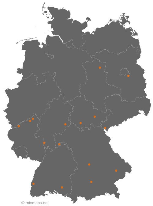 Karte: Ortsnamenverteilung von Städten und Gemeinden, die mit Eich... beginnen
