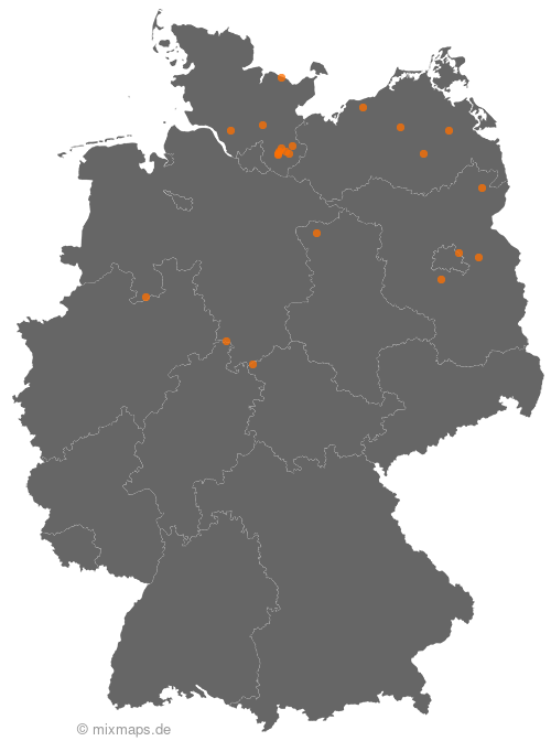 Karte: Ortsnamenverteilung von Städten und Gemeinden, die auf ...felde enden