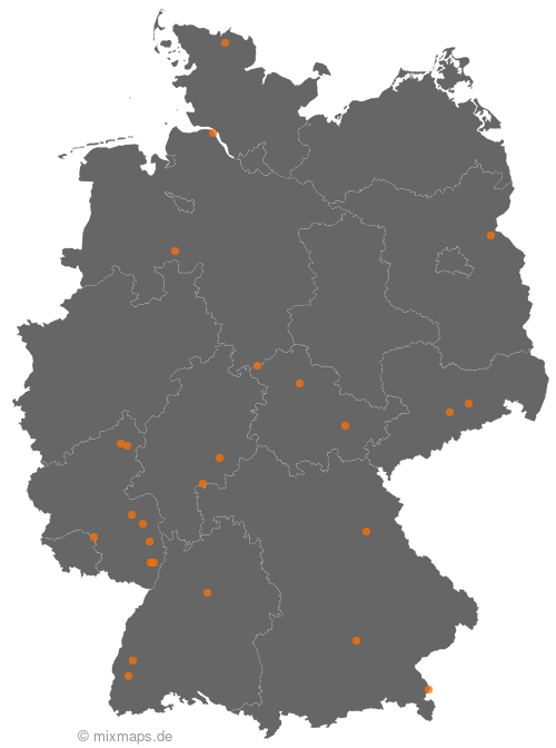 Karte: Ortsnamenverteilung von Städten und Gemeinden, die mit Frei... beginnen