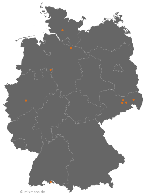 Karte: Ortsnamenverteilung von Städten und Gemeinden, die mit Rad... beginnen
