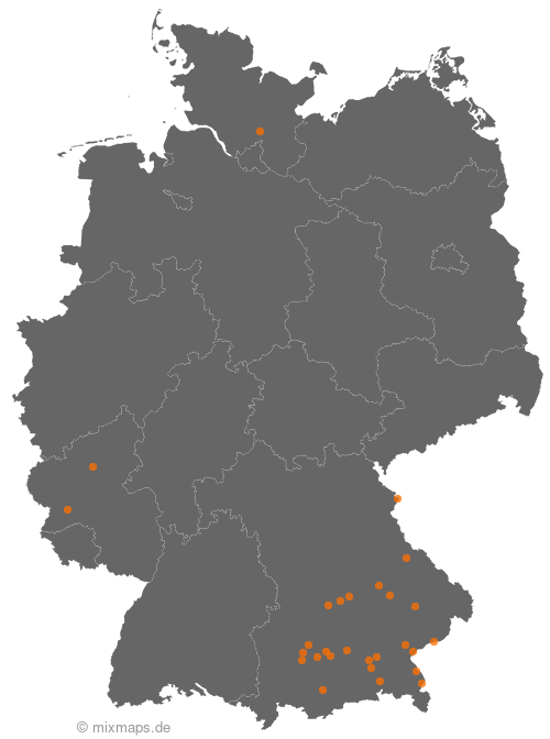 Karte: Ortsnamenverteilung von Städten und Gemeinden, die auf ...ring enden