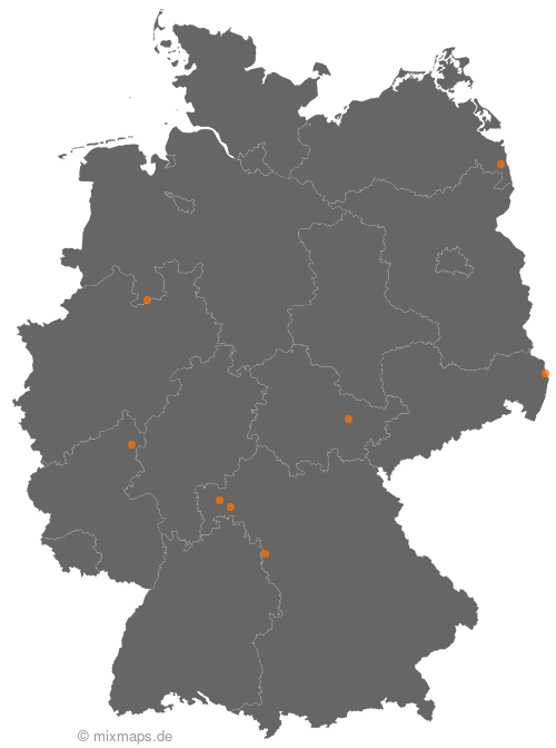Karte: Ortsnamenverteilung von Städten und Gemeinden, die mit Rothen... beginnen