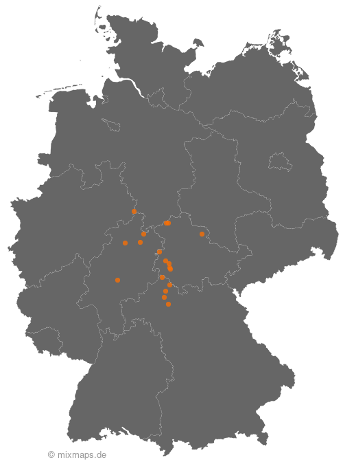 Karte: Ortsnamenverteilung von Städten und Gemeinden, die auf ...ungen enden