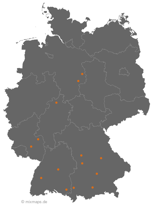 Karte: Ortsnamenverteilung von Städten und Gemeinden, die mit Wolf... beginnen